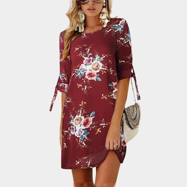 Summer Dress Boho Style Floral Print Chiffon Beach Dress - SunLify