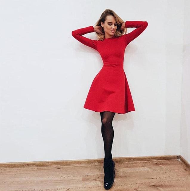 Women Long Sleeve Bodycon O-neck Casual Dress - SunLify