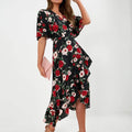 Bohemian Print Dress Women Summer Short Sleeve  V Neck Long Dress - SunLify