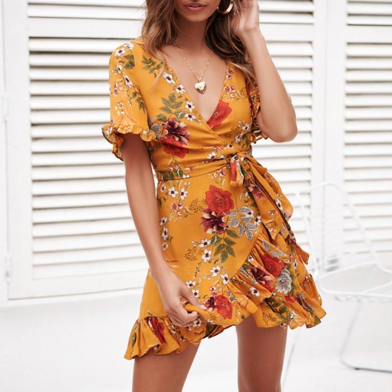 Chiffon Mini Dress Women Boho Style Floral Print Summer Beach Dress –  SunLify