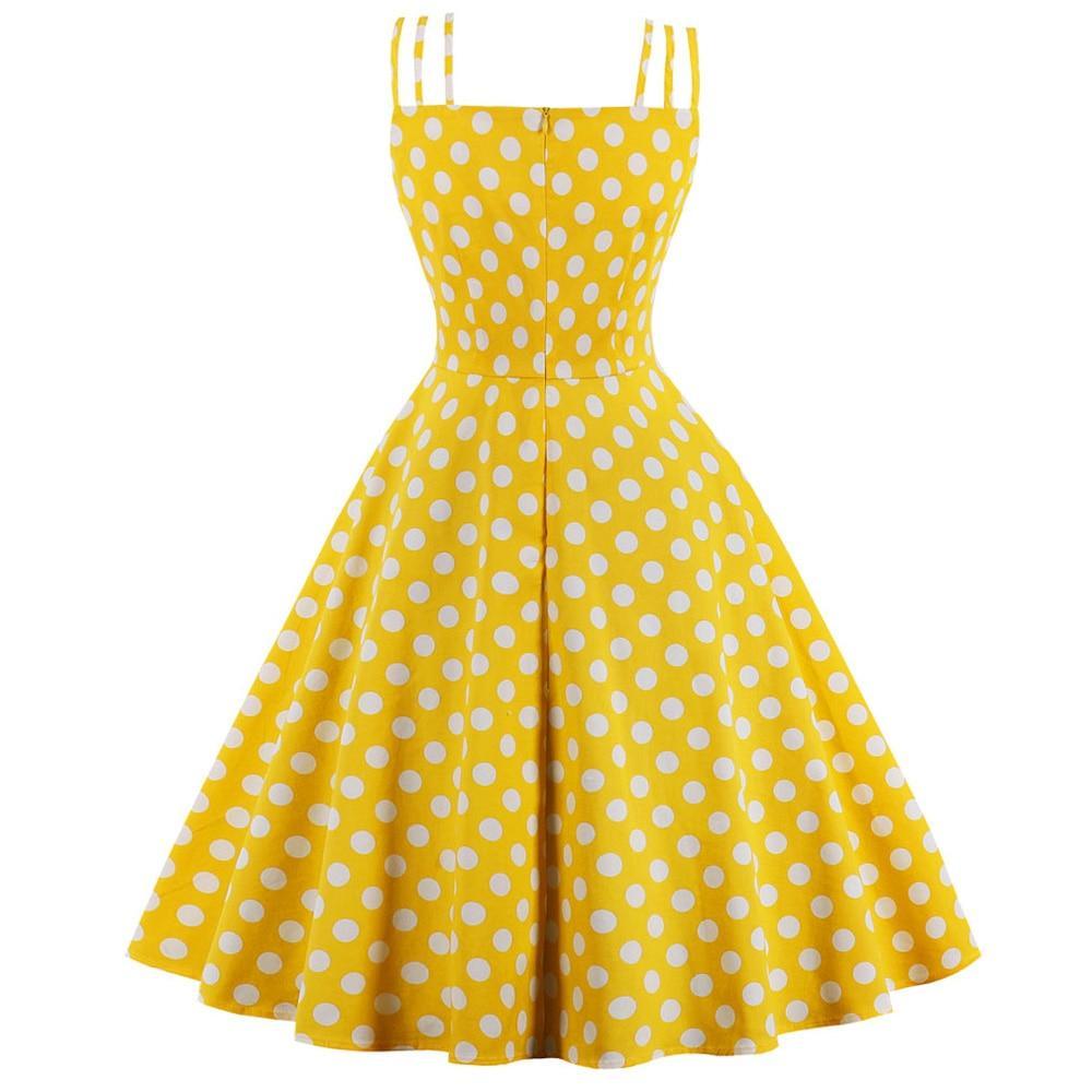 Dot Print Vrouwen Zomer Party Dress Hoge Taille Vintage A-lijn jurk - SunLify