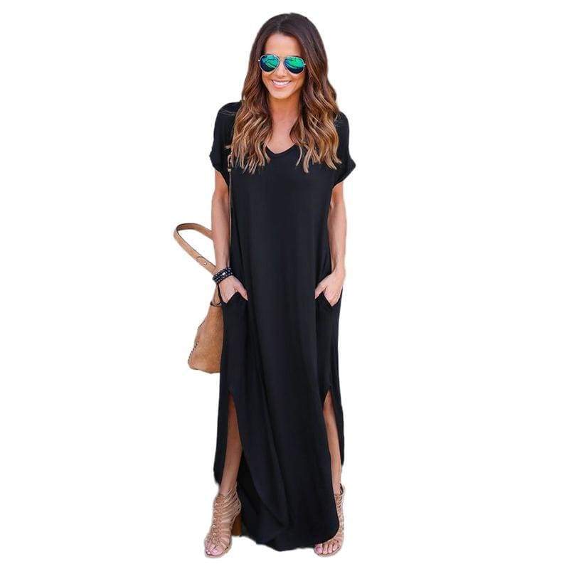 Fashion Casual Cotton Dress Women Robe Jurken V-Neck Streetwear Loose - SunLify