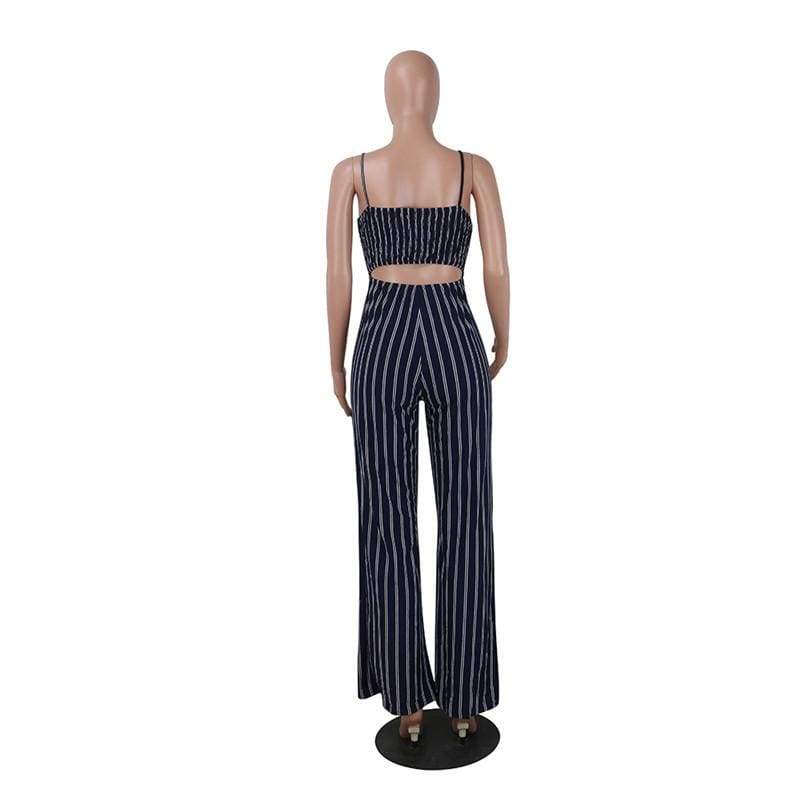 Elegant Striped Spaghetti Strap Rompers Casual Wide legs Jumpsuits - SunLify