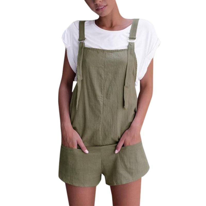 Jumpsuit for women Linen pockets Rompers Playsuit Shorts Pants - SunLify