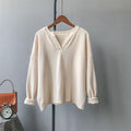 Autumn Simple Women V Neck Long Sleeve Pullovers Tops Knitting Sweater - SunLify