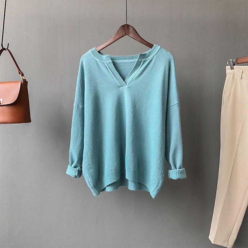 Autumn Simple Women V Neck Long Sleeve Pullovers Tops Knitting Sweater - SunLify