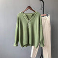 Autumn Simple Women V Neck Long Sleeve Pullovers Tops Knitting Sweater - SunLify