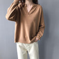 Autumn Simple Women V Neck Long Sleeve Pullovers Tops Knitting Sweater - SunLify