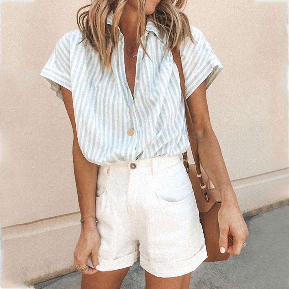 Elastic Knit Soft Summer Loose Women Shirt Casual Office Short Sleeve - SunLify