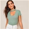 Elegant V Collar Short Sleeve Solid Tee Summer Women Casual Top - SunLify