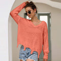 Irregular Crop Top Sweater Women Slim Pullovers V Neck Jumper Sweater - SunLify