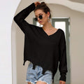 Irregular Crop Top Sweater Women Slim Pullovers V Neck Jumper Sweater - SunLify