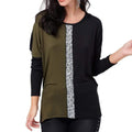 Ladies Tops Off Shoulder Long Sleeve Shirt Sequin Patchwork Tunic - SunLify