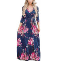 Women Summer Floral Print Maxi Dress Boho Style Long Beach Dress - SunLify