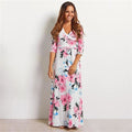 Women Summer Floral Print Maxi Dress Boho Style Long Beach Dress - SunLify