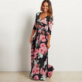 Women Summer Floral Print Maxi Dress Boho Style Long Beach Dress - SunLify