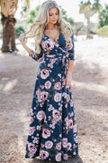 Women Summer Floral Print Maxi Dress Boho Style Long Beach Dress - SunLify