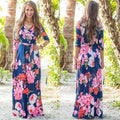 Women Summer Floral Print Maxi Dress Boho Style Long Beach Dress - SunLify