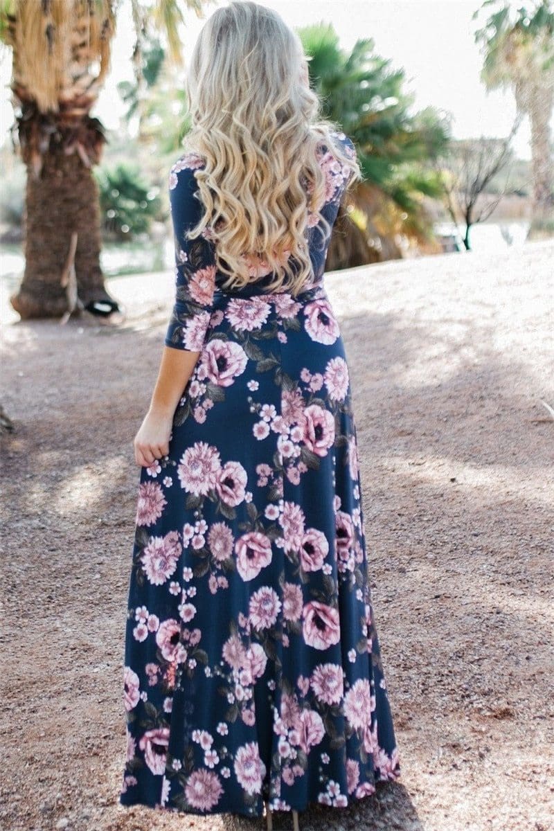 Women Summer Floral Print Maxi Dress Boho Style Long Beach Dress - SunLify