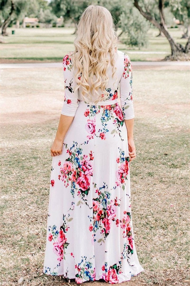 Women Summer Floral Print Maxi Dress Boho Style Long Beach Dress - SunLify