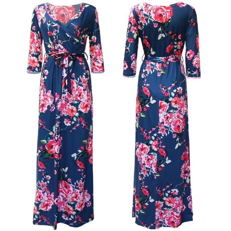 Women Summer Floral Print Maxi Dress Boho Style Long Beach Dress - SunLify