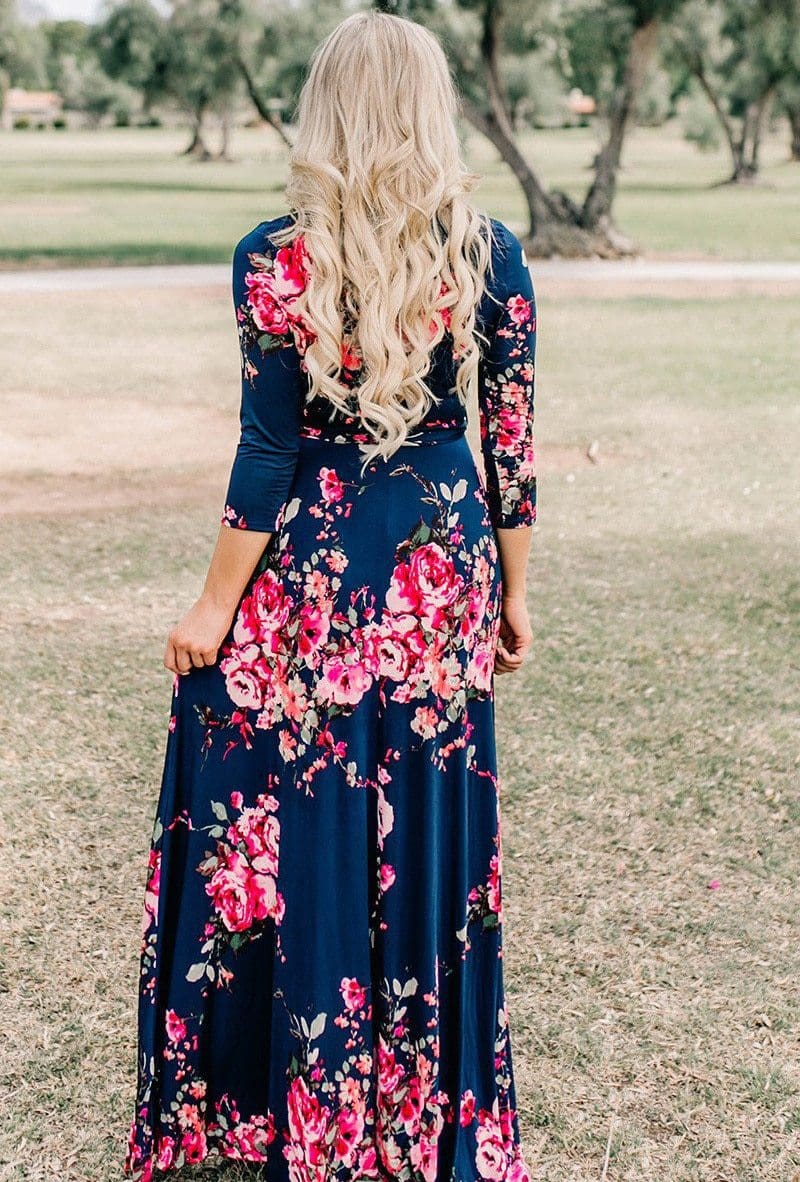 Women Summer Floral Print Maxi Dress Boho Style Long Beach Dress - SunLify