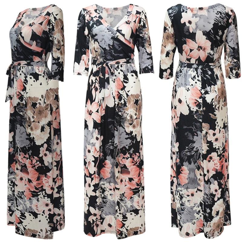 Women Summer Floral Print Maxi Dress Boho Style Long Beach Dress - SunLify