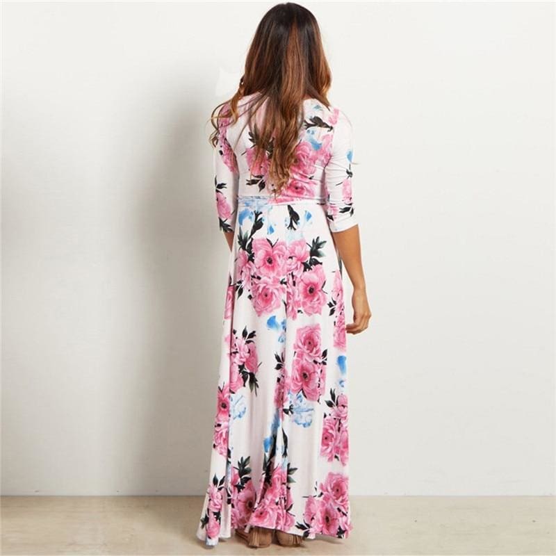 Women Summer Floral Print Maxi Dress Boho Style Long Beach Dress - SunLify