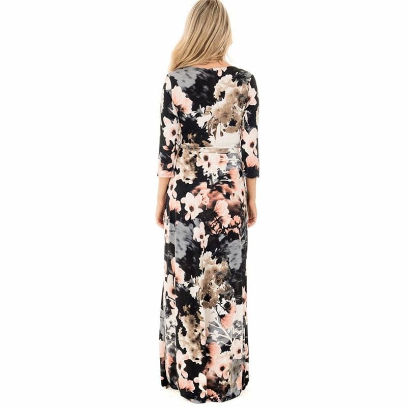 Women Summer Floral Print Maxi Dress Boho Style Long Beach Dress - SunLify