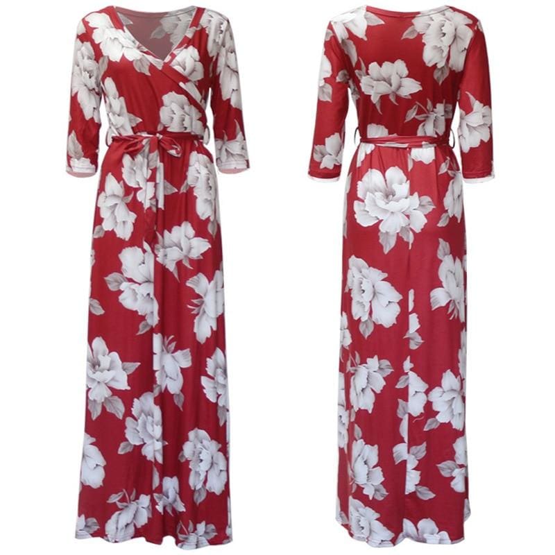 Women Summer Floral Print Maxi Dress Boho Style Long Beach Dress - SunLify