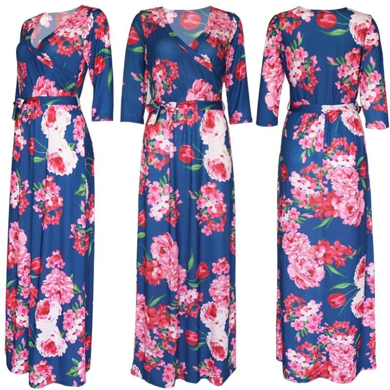 Women Summer Floral Print Maxi Dress Boho Style Long Beach Dress - SunLify