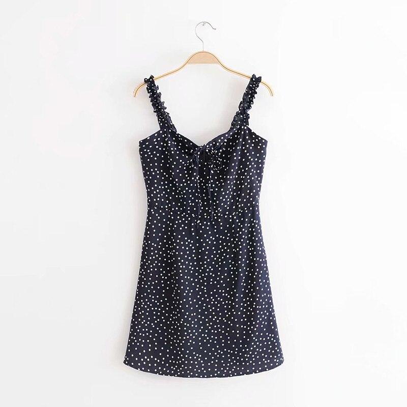 Green Polka Dot Dress Women Sleeveless V neck Strap Summer mini Dress - SunLify